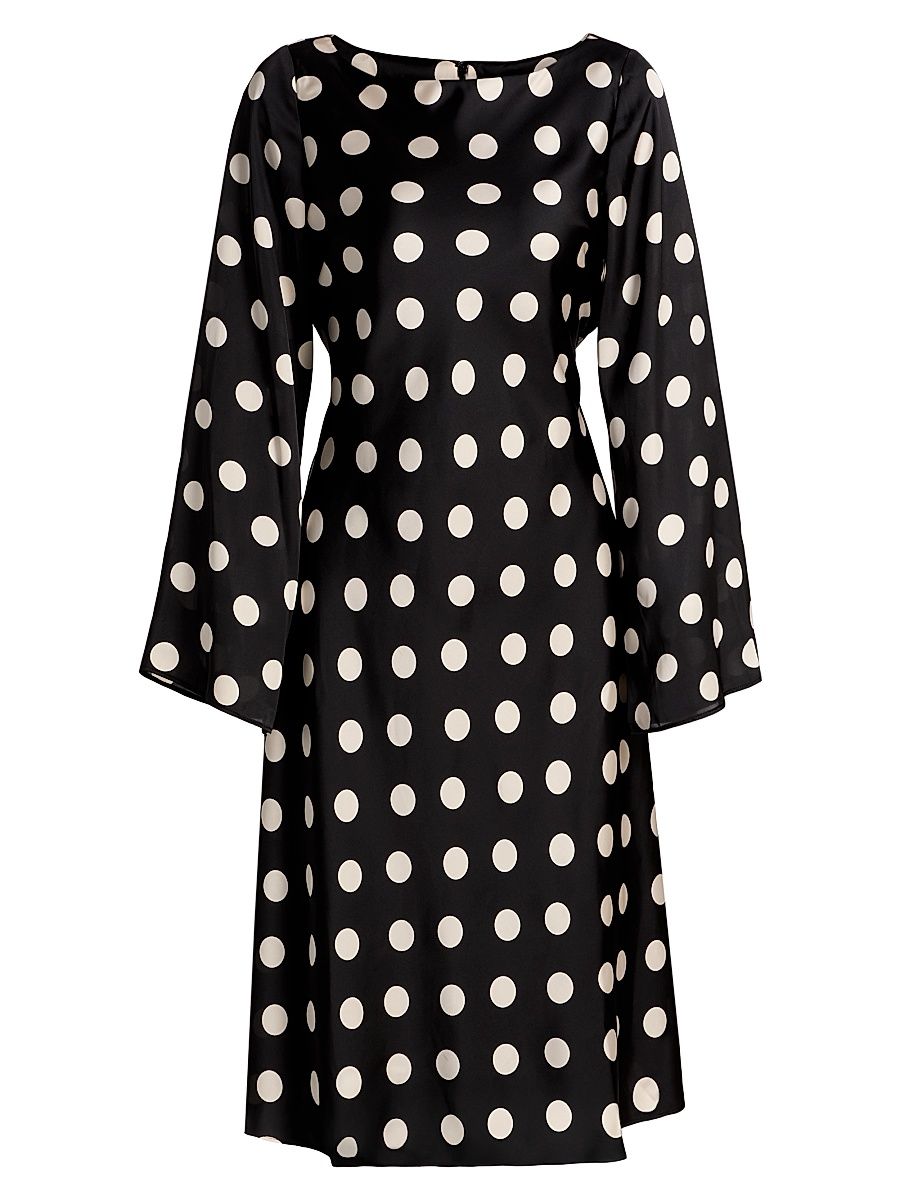 Women's Polka Dot A-Line Midi-Dress - Black White - Size Large