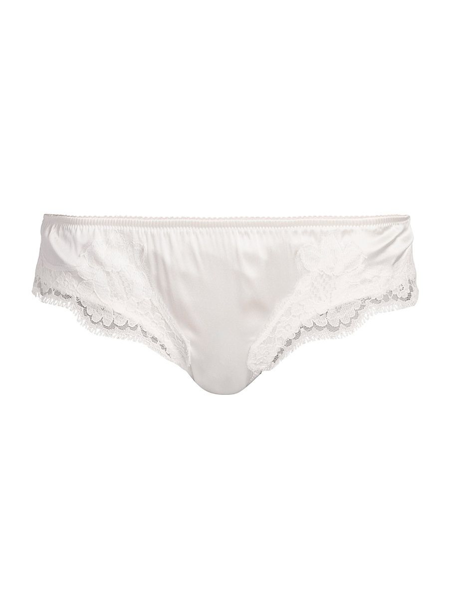 Women's Lace-Trim Satin Briefs - Bianco Naturale - Size Large