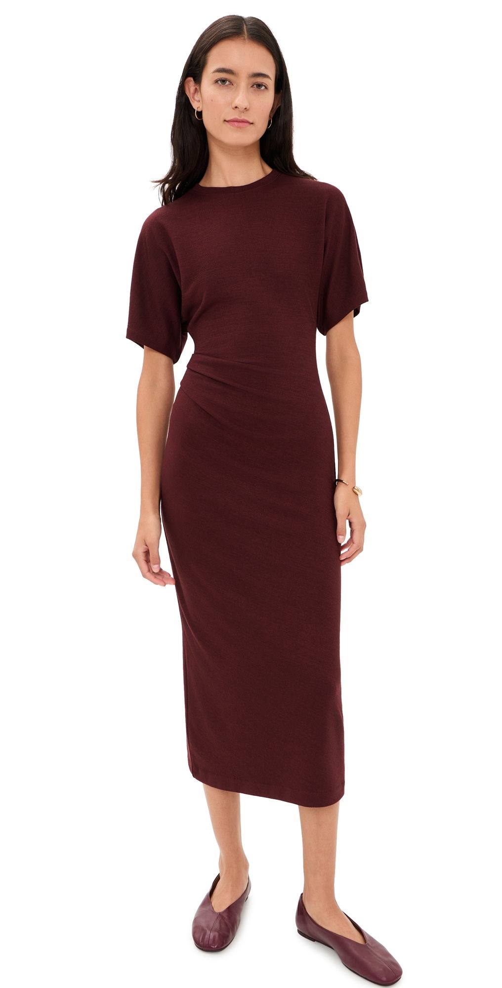 Vince Ruched Side Knit Dress Black Rose XXS