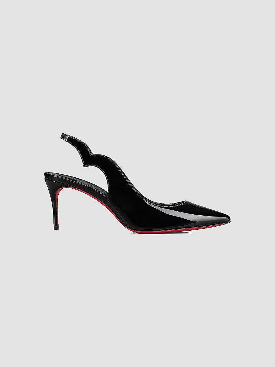 Christian Louboutin Women's Hot Chick Sling 70MM Patent Leather Pumps - Black - Size 12