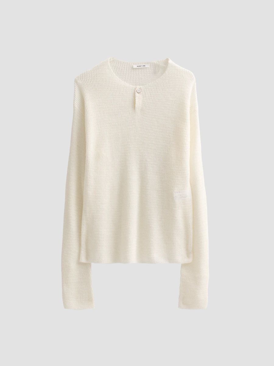 Helmut Lang Men's Textured Henley Top - White - Size XL