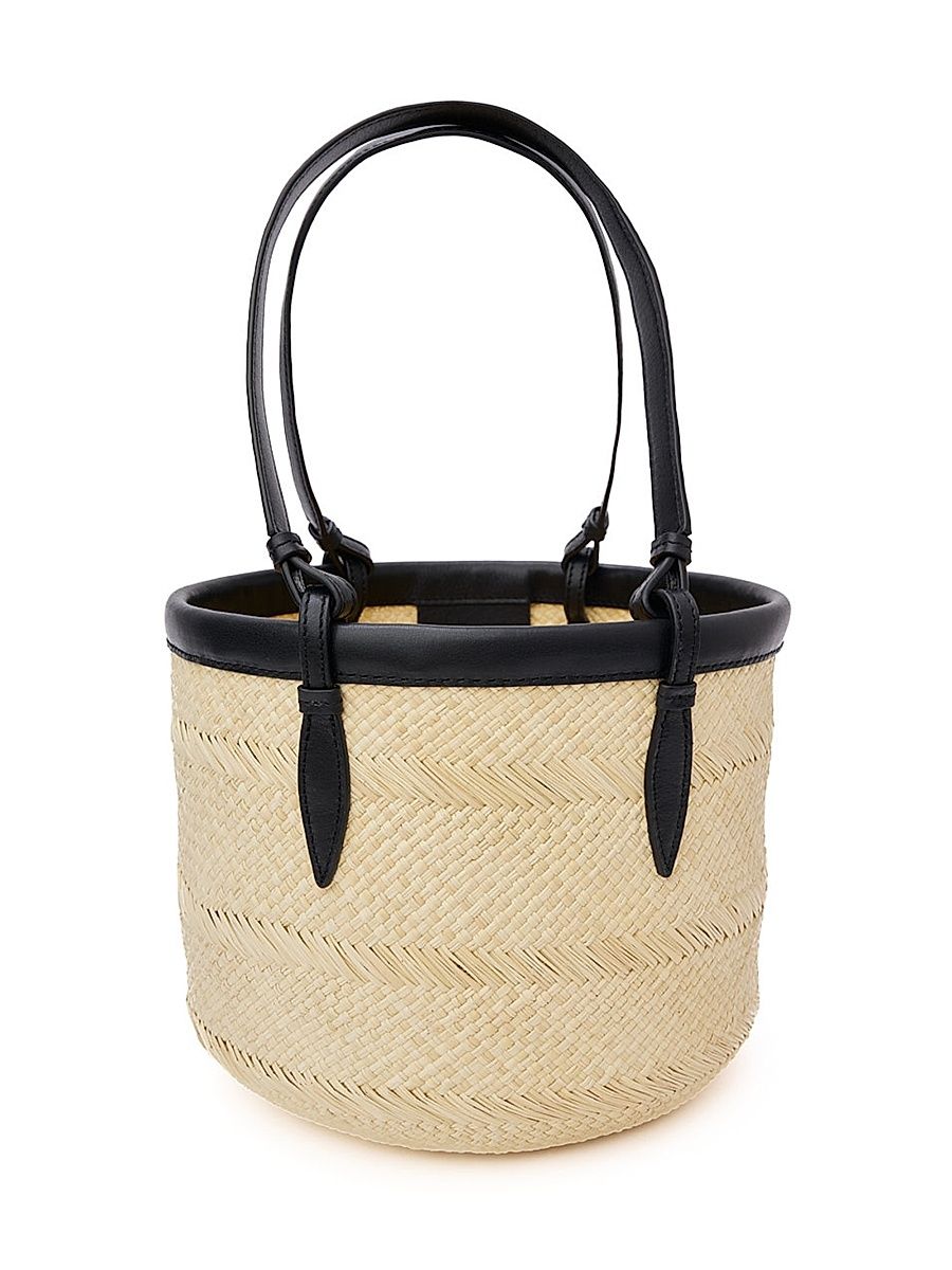 Women's Small Iraca & Leather Basket Bag - Natural Black
