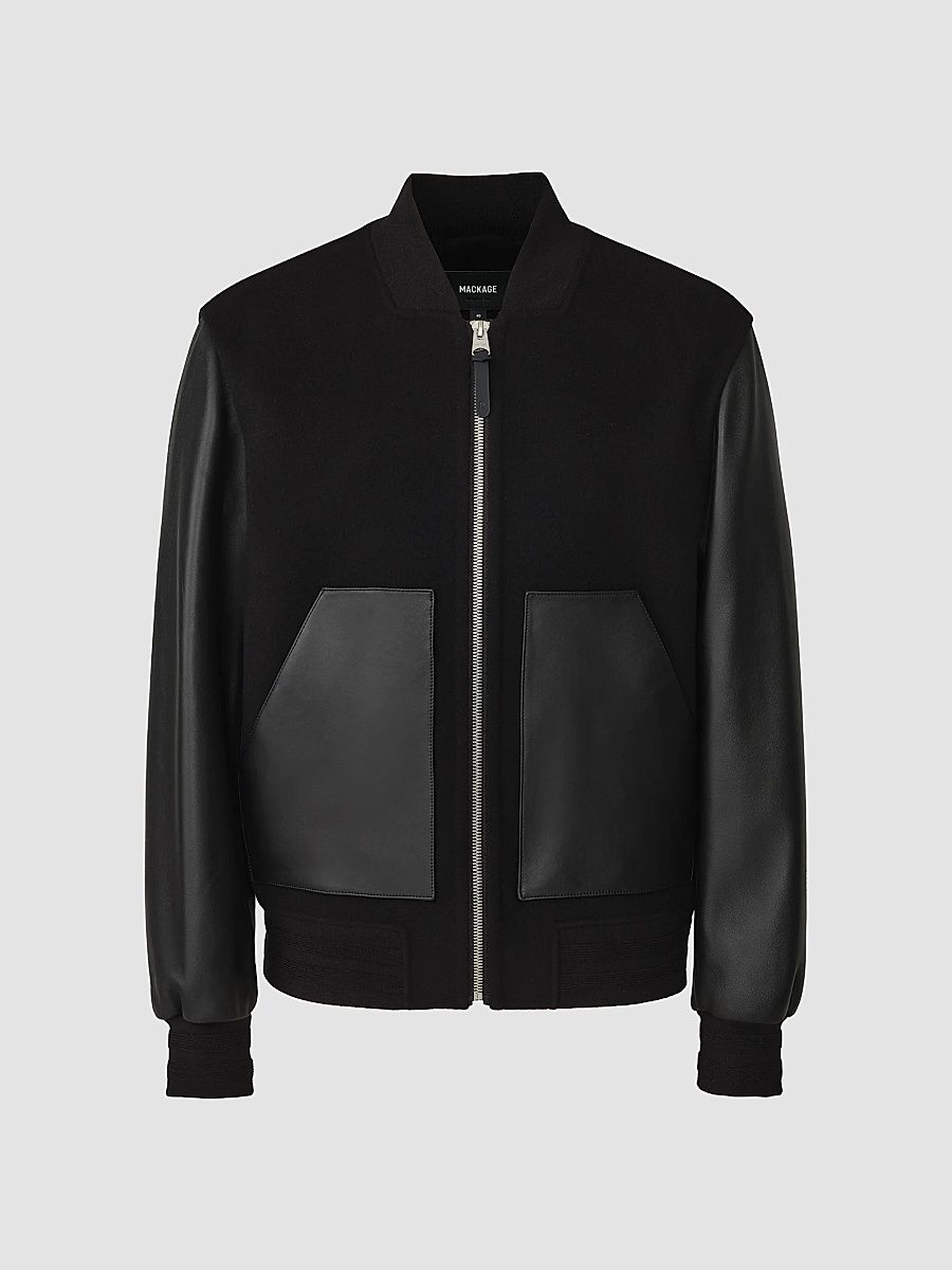 Mackage Men's Tripp Leather Pocket Bomber Jacket - Black - Size 46