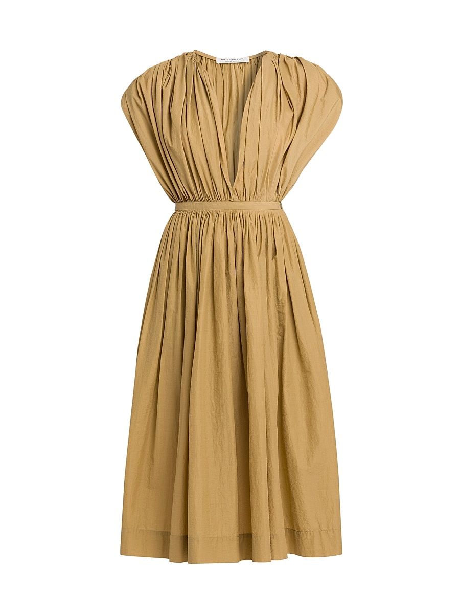 Women's Gathered Cotton-Blend Midi-Dress - Beige - Size 8