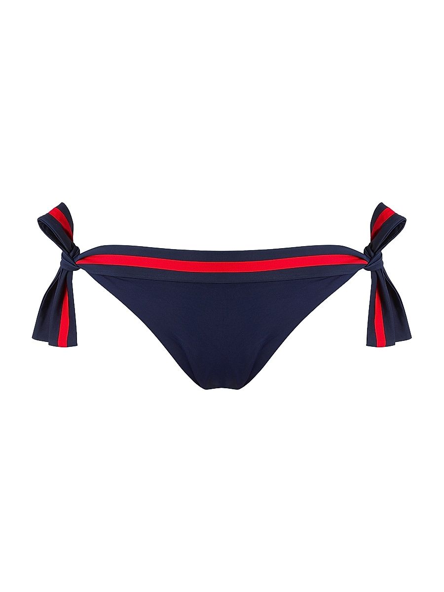 Women's Striped Side-Tie Bikini Bottom - Bleu Marine - Size Large