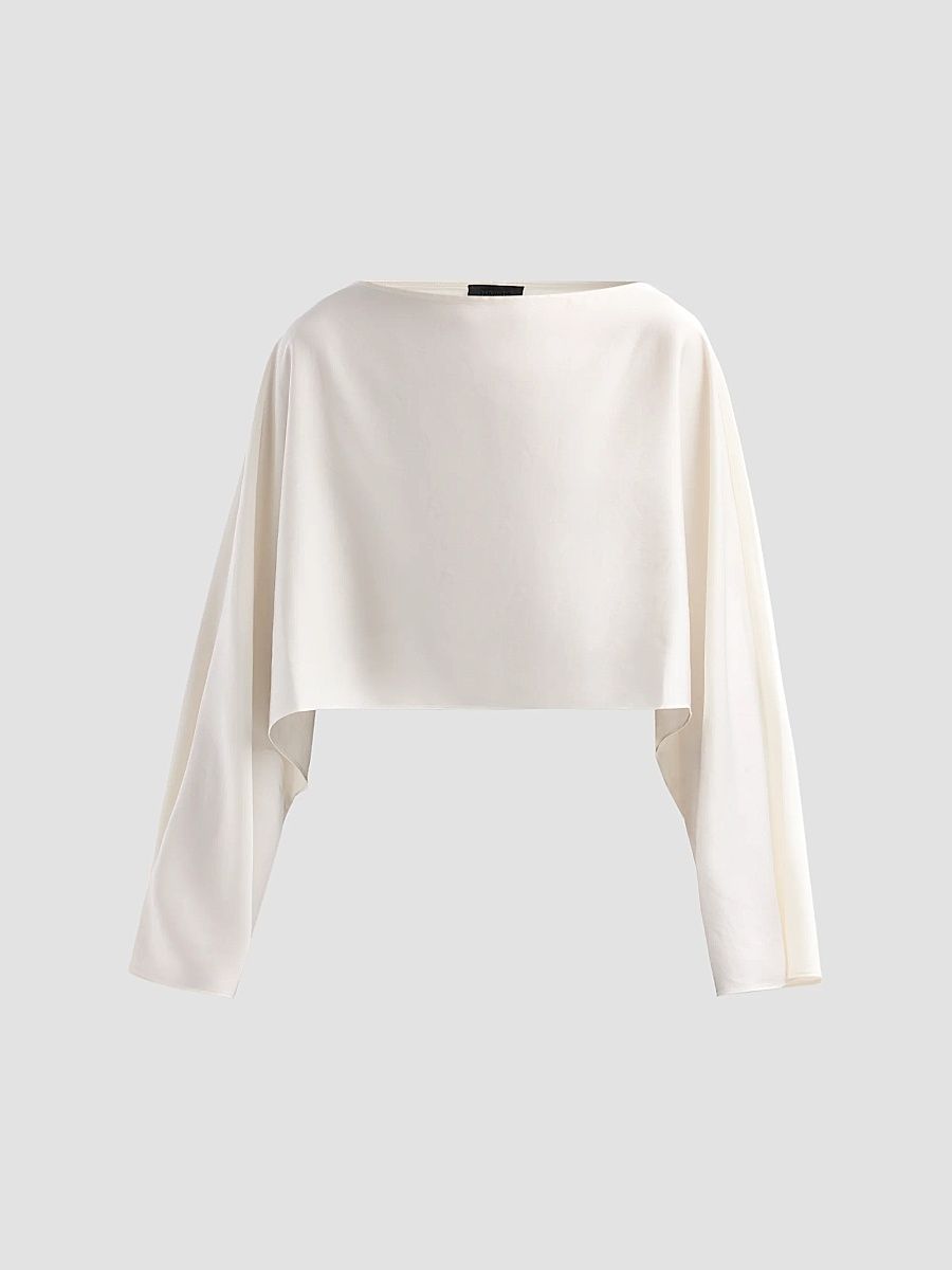 Women's Satin Boatneck Kaftan Top - Cream - Size Small
