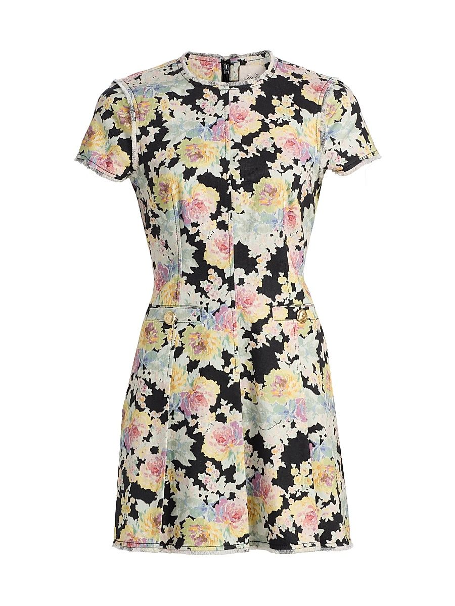 Women's Ikat Bouquet Nova Floral Denim Minidress - Black Multi - Size 16