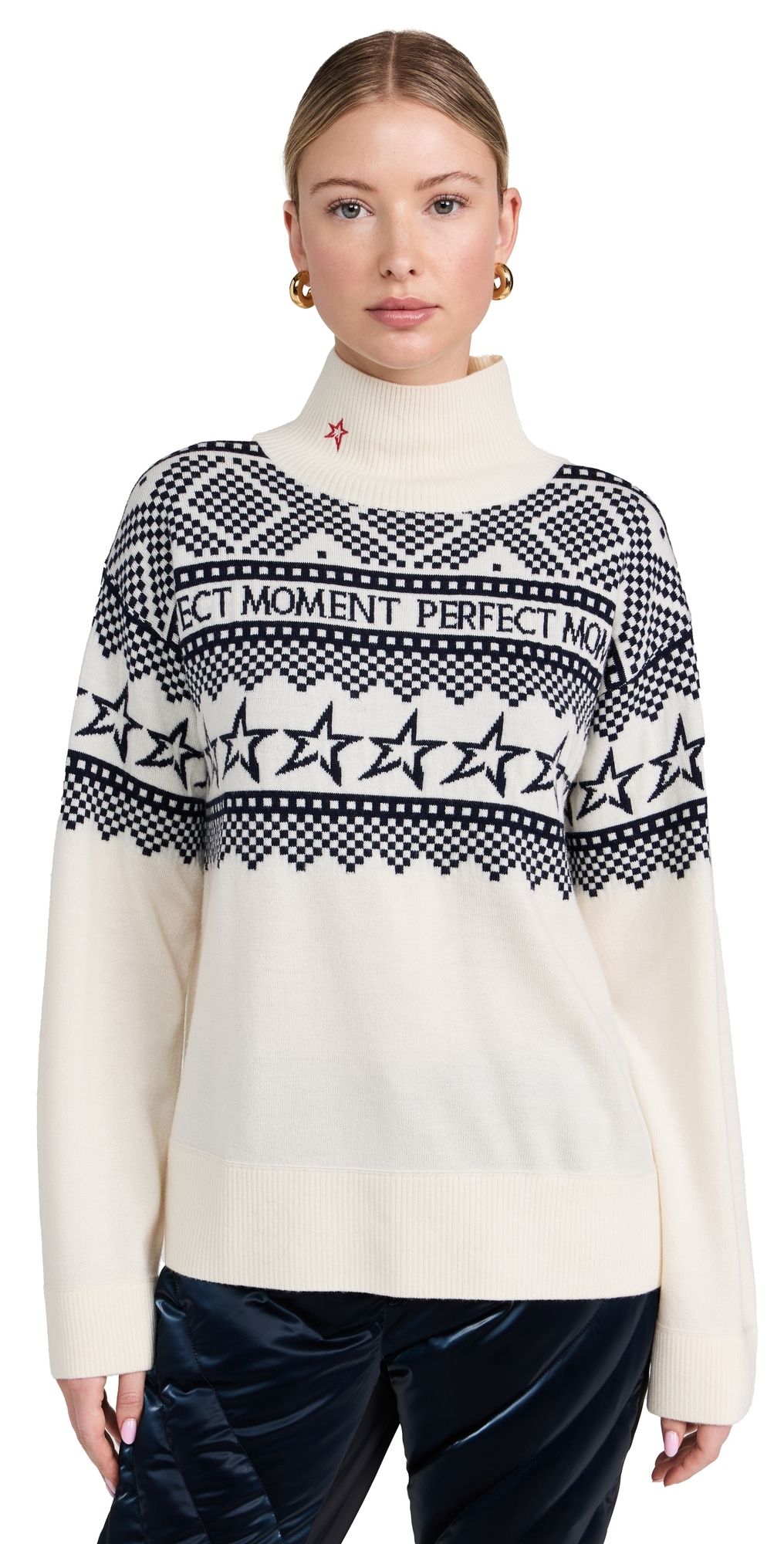 Perfect Moment Holiday Roll Neck Pullover White/Blue S