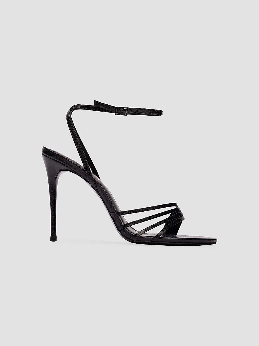 Black Suede Studio Women's Ella 100MM Leather Sandals - Black Leather - Size 12