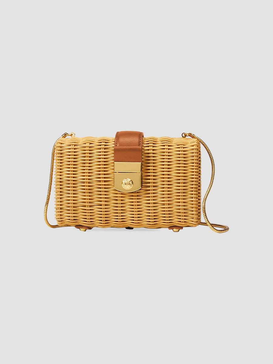 Veronica Beard Women's Lock Box Rattan & Leather Clutch - Natural Hazelwood