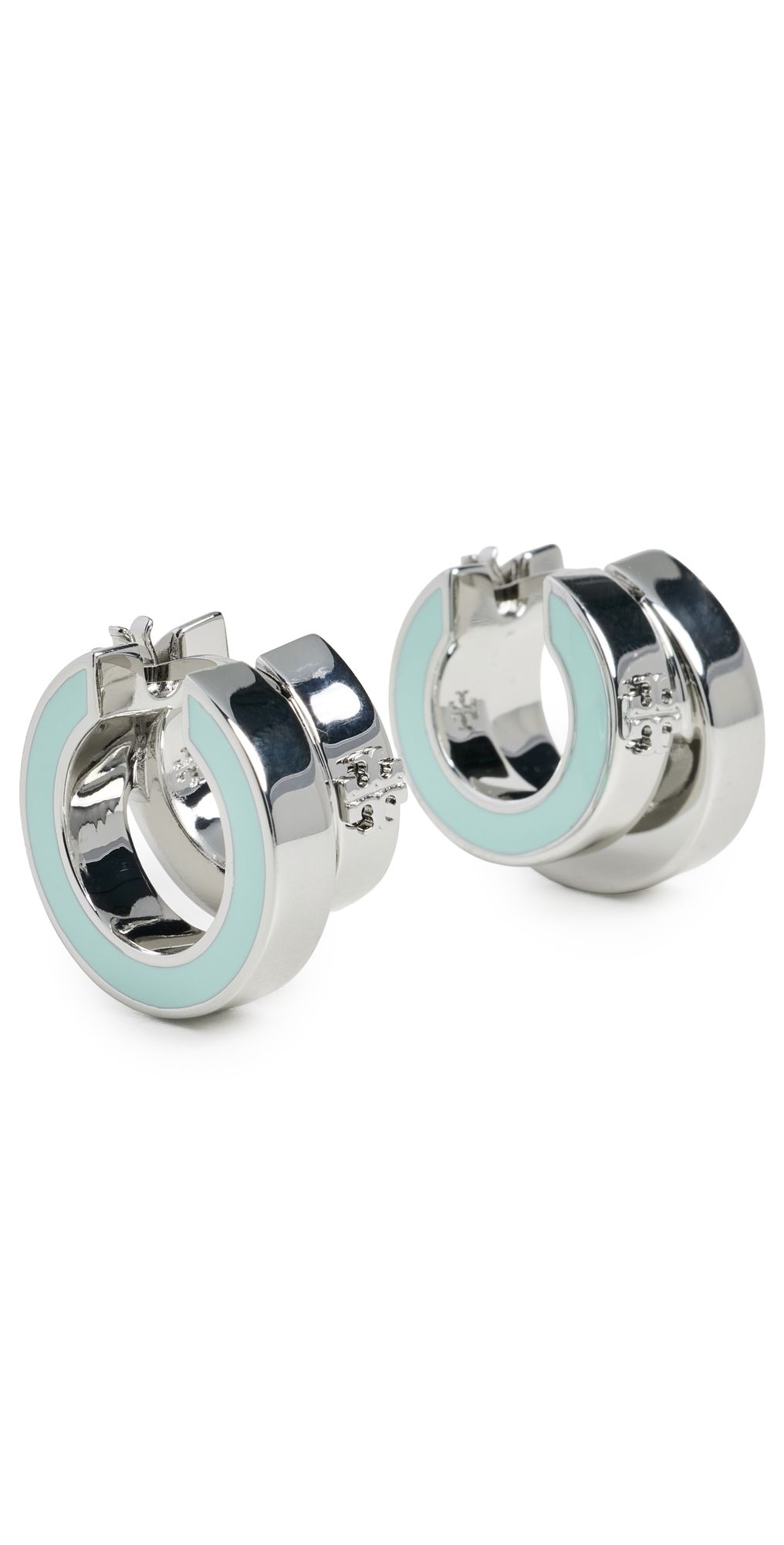 Tory Burch Kira Enamel Double Hoop Earrings Tory Silver / Mint One Size
