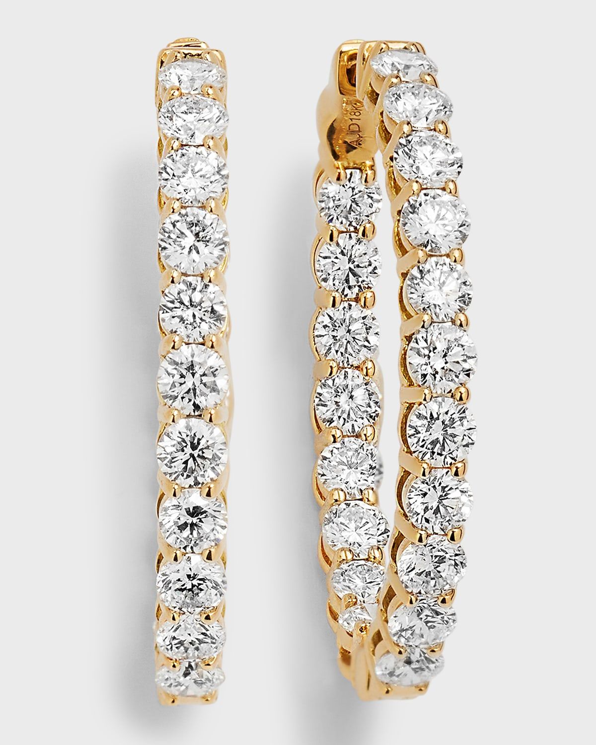 18K Yellow Gold Round Diamond GH/SI Oval-Shape Hoop Earrings, 3.99tcw, 1"L