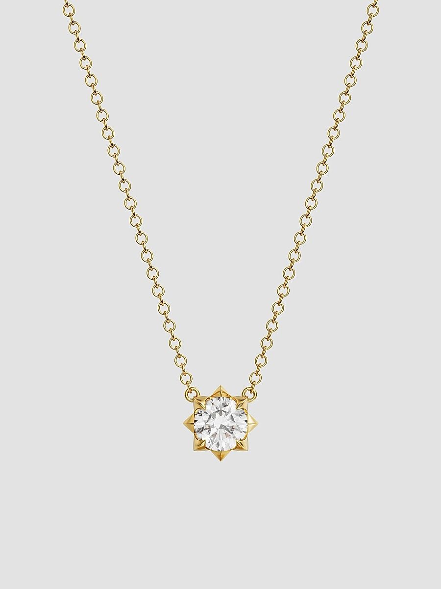 Women's Petite Pavé Pendant Necklace in 18K Yellow Gold with Diamond, 5MM - Diamond - Size 16