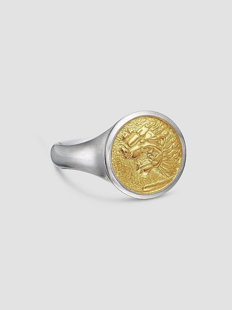 David Yurman Men's Petrvs Lion Pinky Ring in Sterling Silver and 18K Yellow Gold - Gold - Size 8