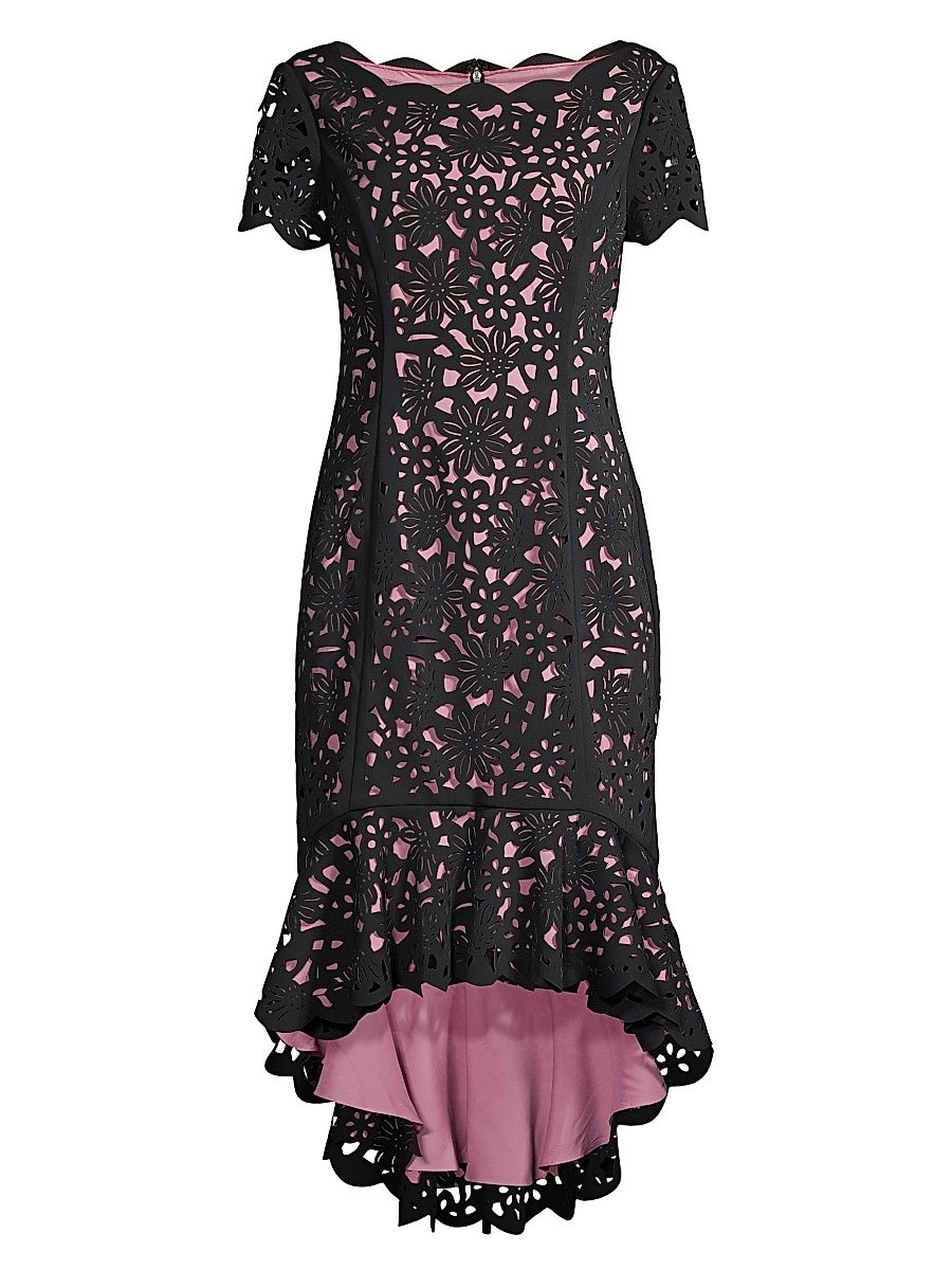 Women's High-Low Crepe Dress - Black Pink - Size 16
