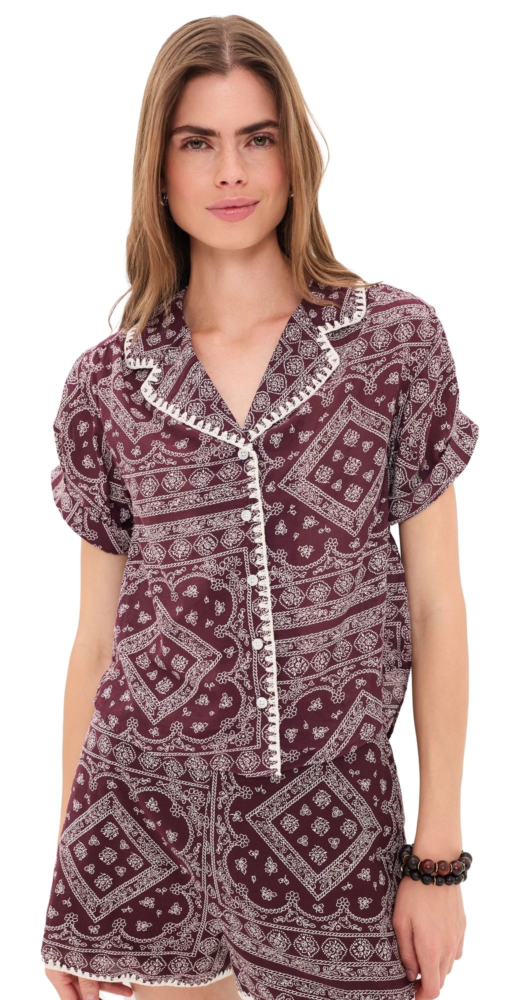 Veronica Beard Jean Ilene Button Down Shirt Raisin/Dove L