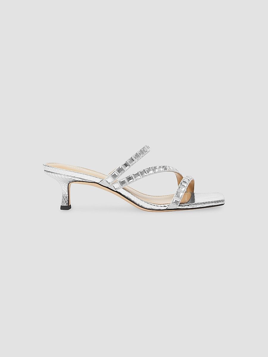 Women's Celia 50MM Crystal-Embellished Kitten-Heel Sandals - Silver - Size 9