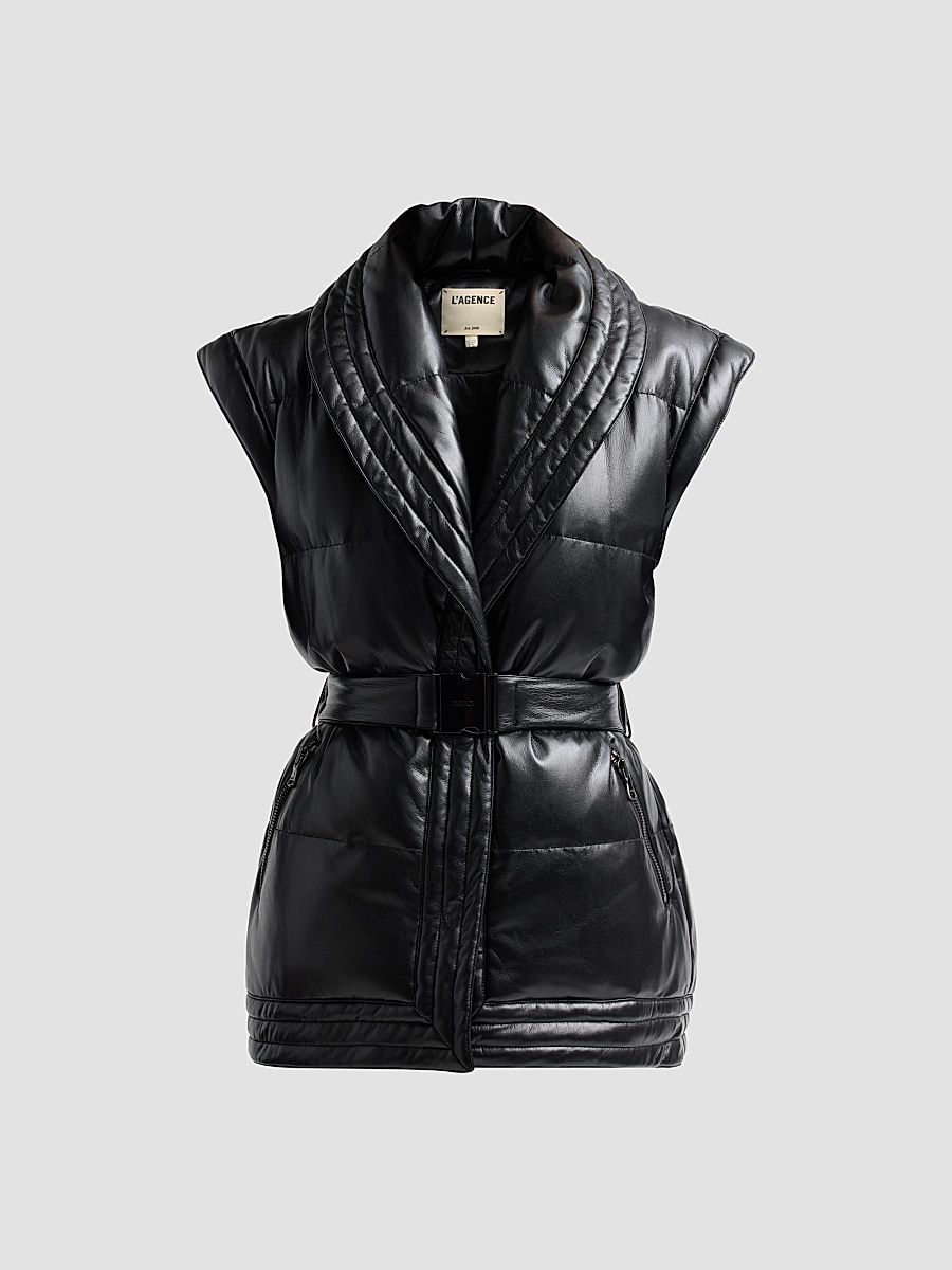 Women's Ignis Belted Puffer Vest - Black - Size XS