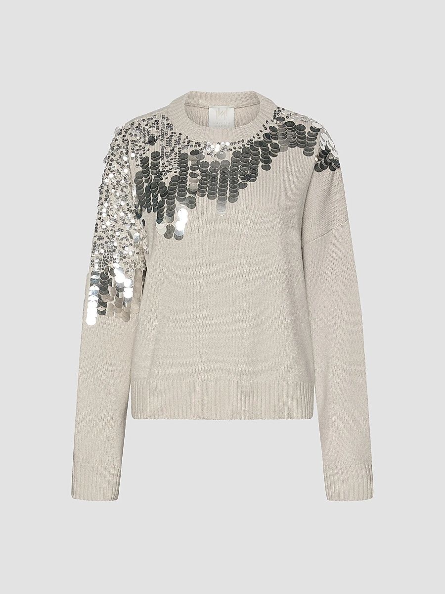 Women's Sequinned Pure Wool Jumper - Turtle Dove - Size XL