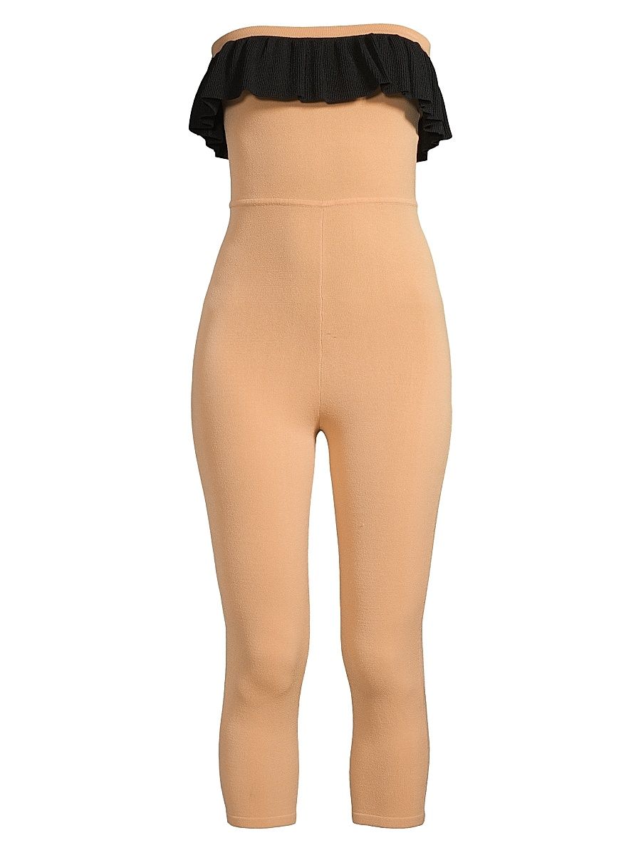 Women's Strapless Ruffle Jumpsuit - Tan - Size XL