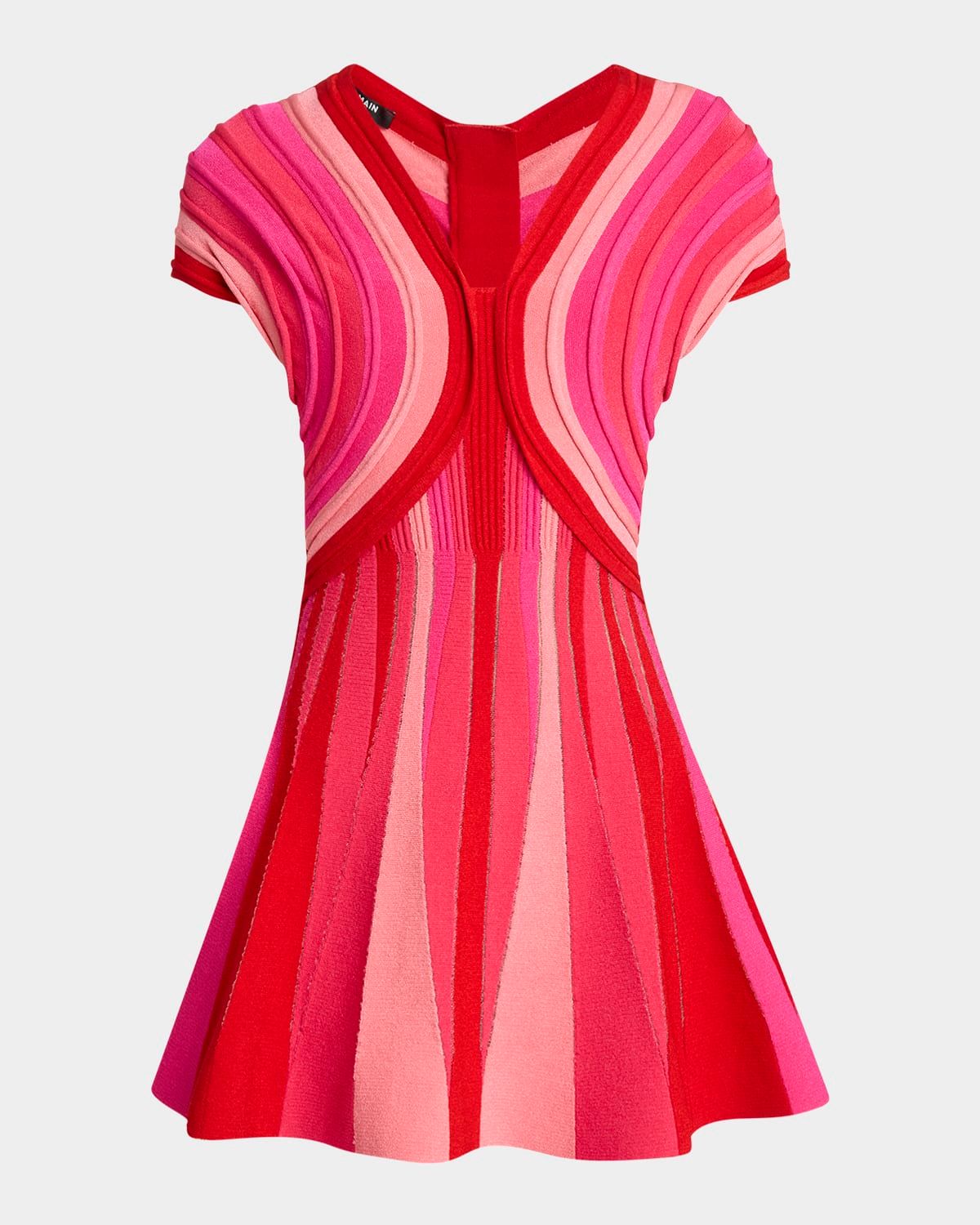 V-Neck Rolled Knit Flare Mini Dress