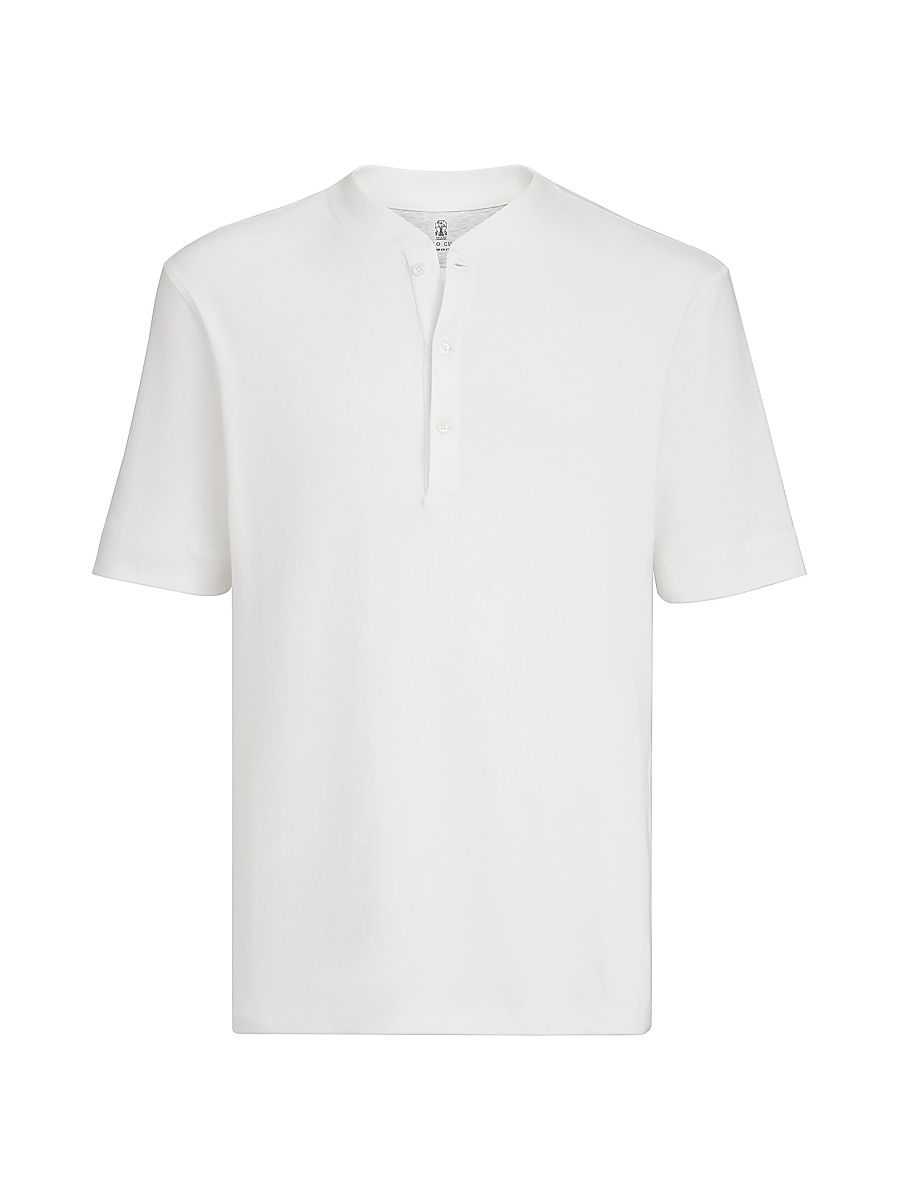 Men's Ribbed Stretch Cotton and Modal Jersey T-Shirt with Henley Collar - White - Size XXXXL