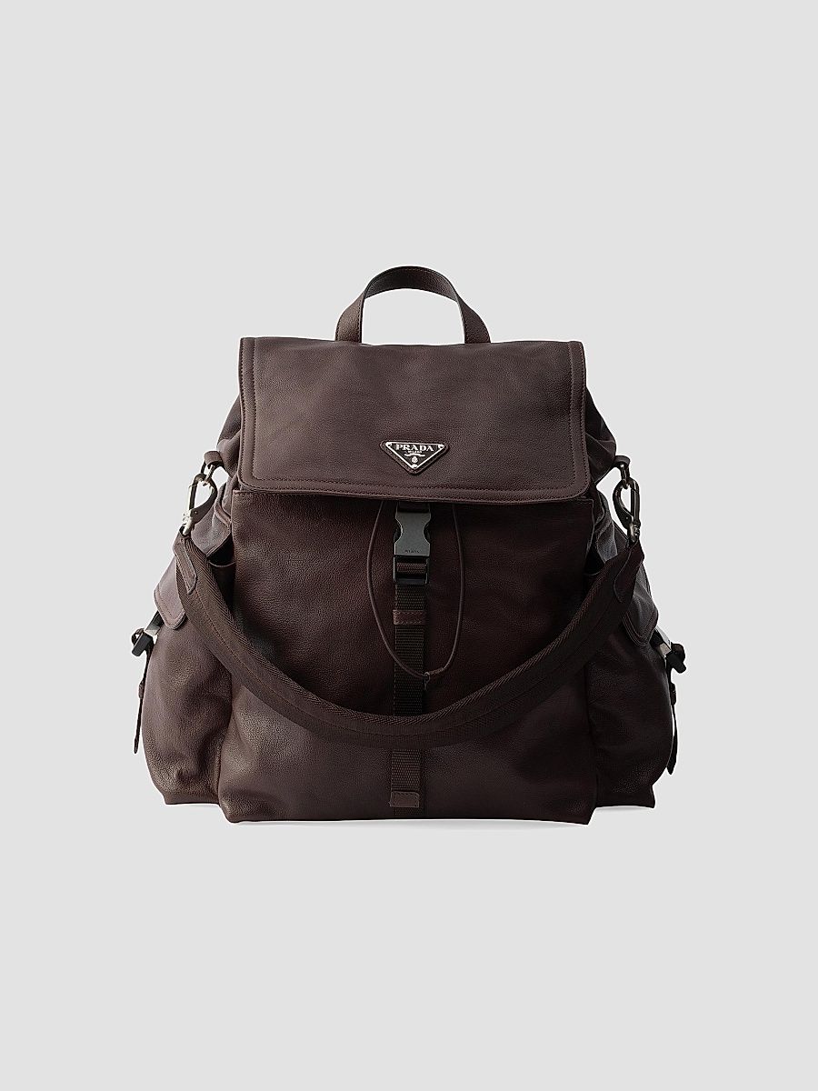 Prada Men's Explore Leather Backpack - Brown