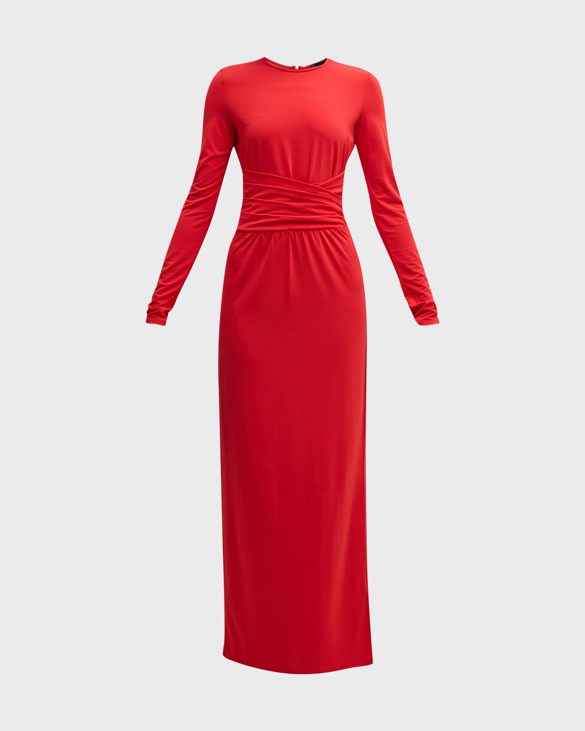 Pleated Long-Sleeve Jersey Column Gown