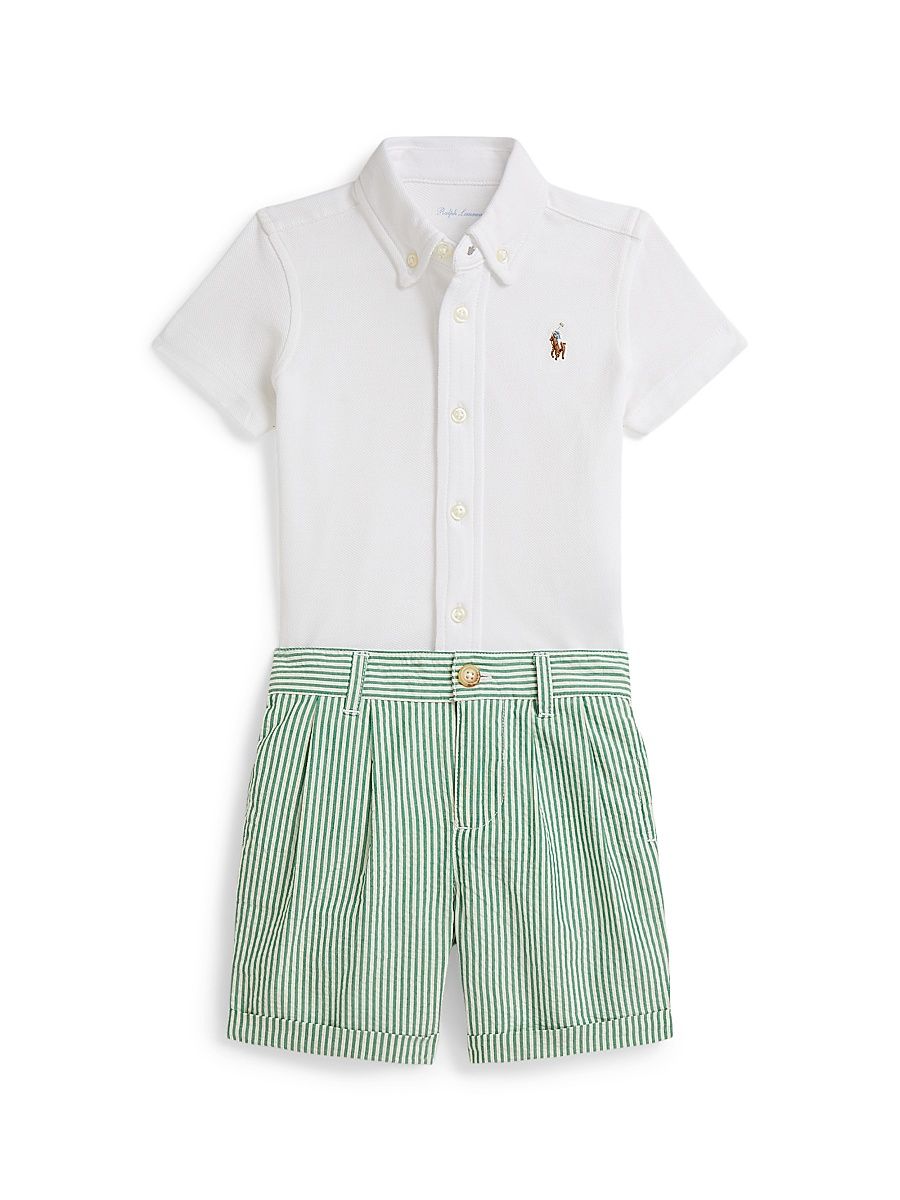 Baby Boy's 2-Piece Short-Sleeve Shirt & Seersucker Shorts Set - White - Size 12 Months