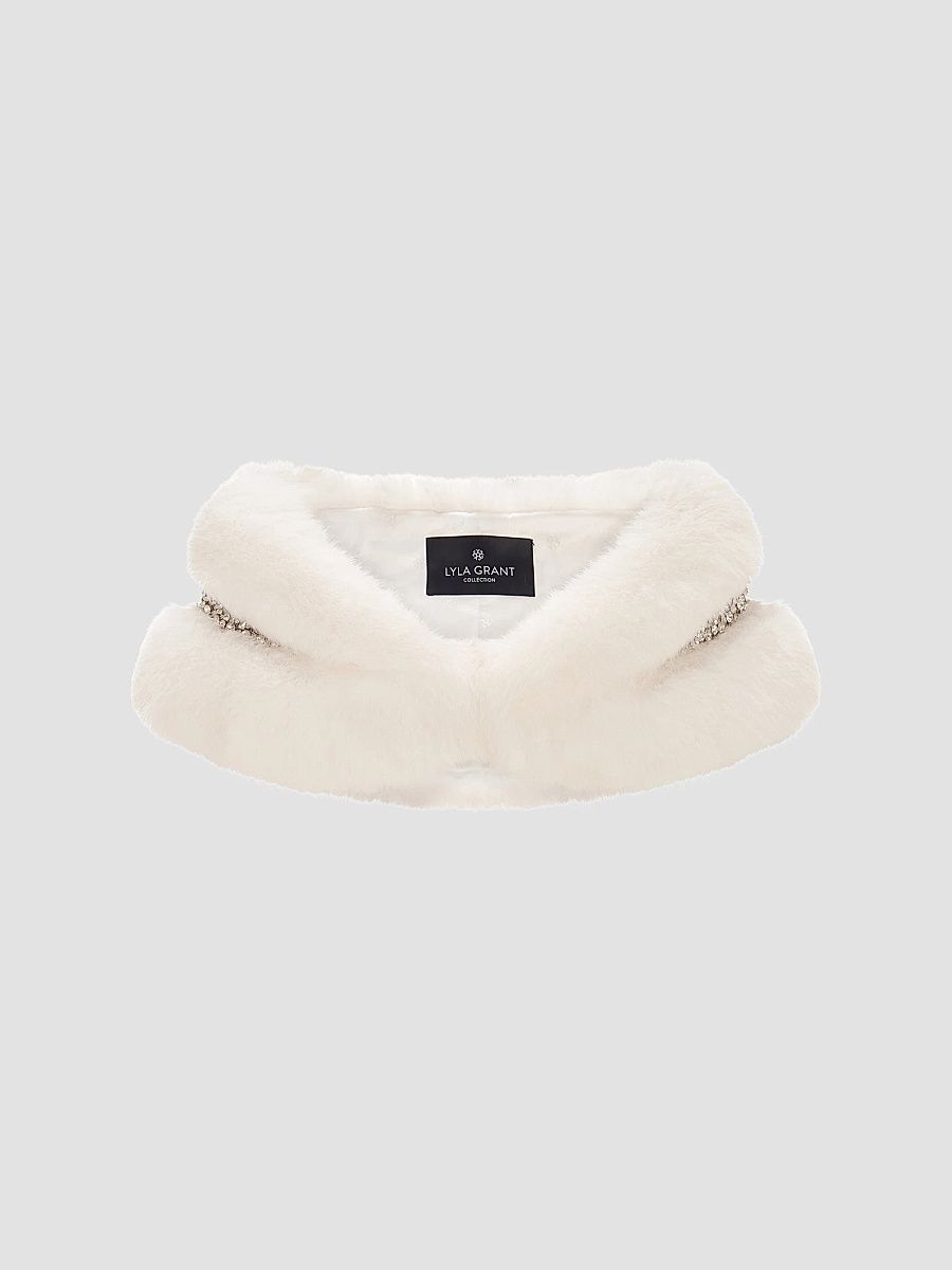 Lyla Grant Women's Faux Fur Fox Stole with Rhinestone Inserts - White