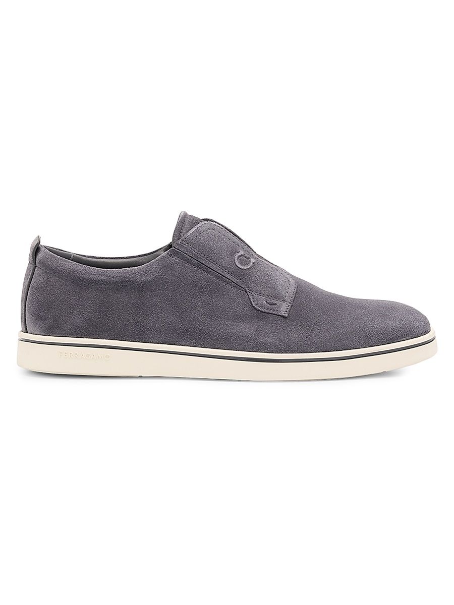Men's Alfie Suede Gancini-Stamp Low-Top Sneakers - Blue - Size 11