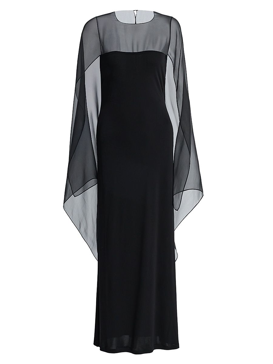 Women's Georgette Cape Jersey Gown - Black - Size 8