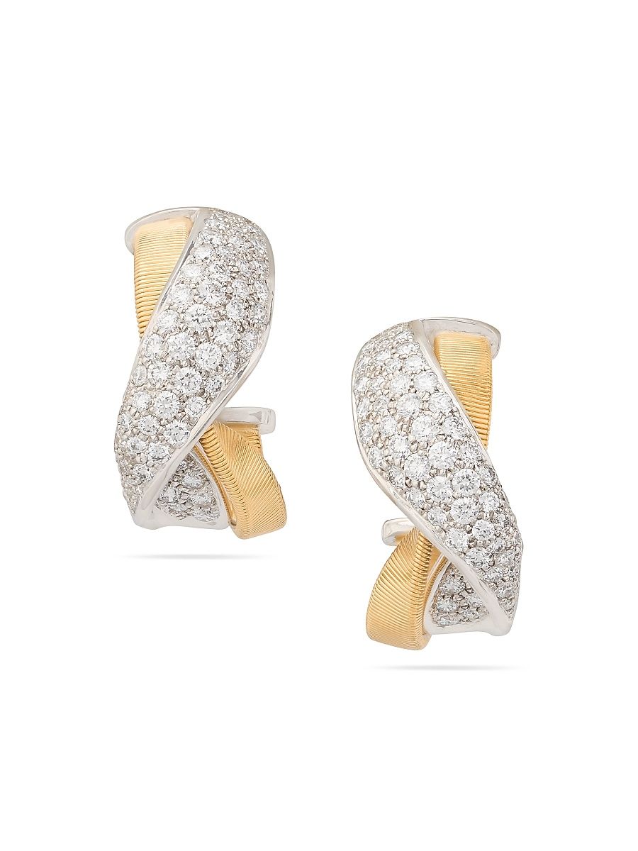 Women's Marrakech 18K Yellow & White Gold & 1.56 TCW Diamond Twisted Hoop Earrings - Yellow Gold