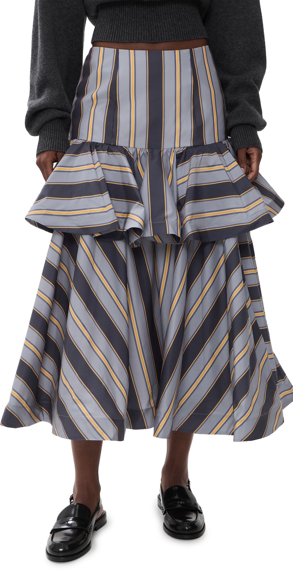 Zimmermann Valiant Peplum Midi Skirt Navy Stripe 3