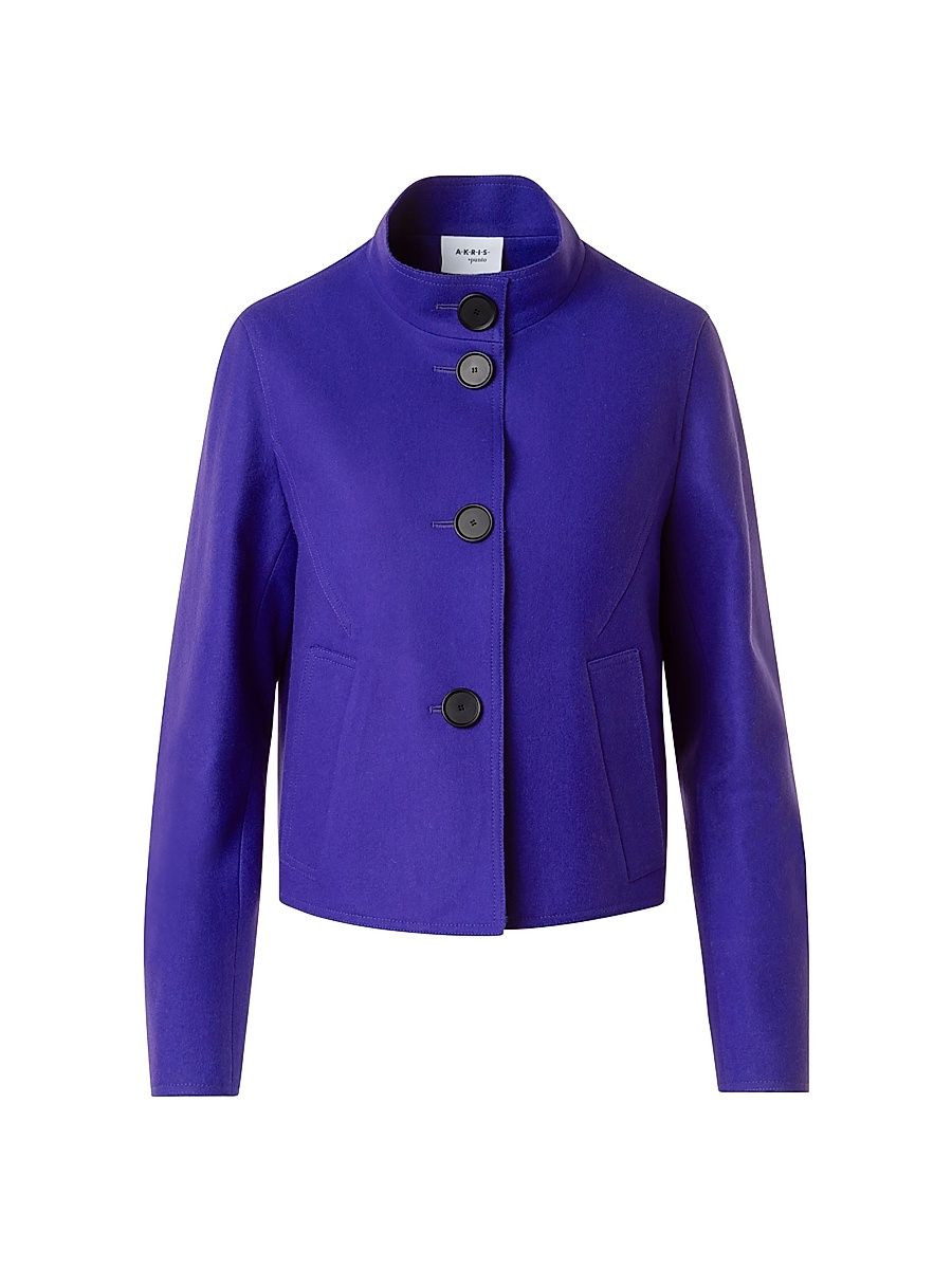 Women's Virgin Wool Blend Boxy Jacket - Ultra Violet - Size 8