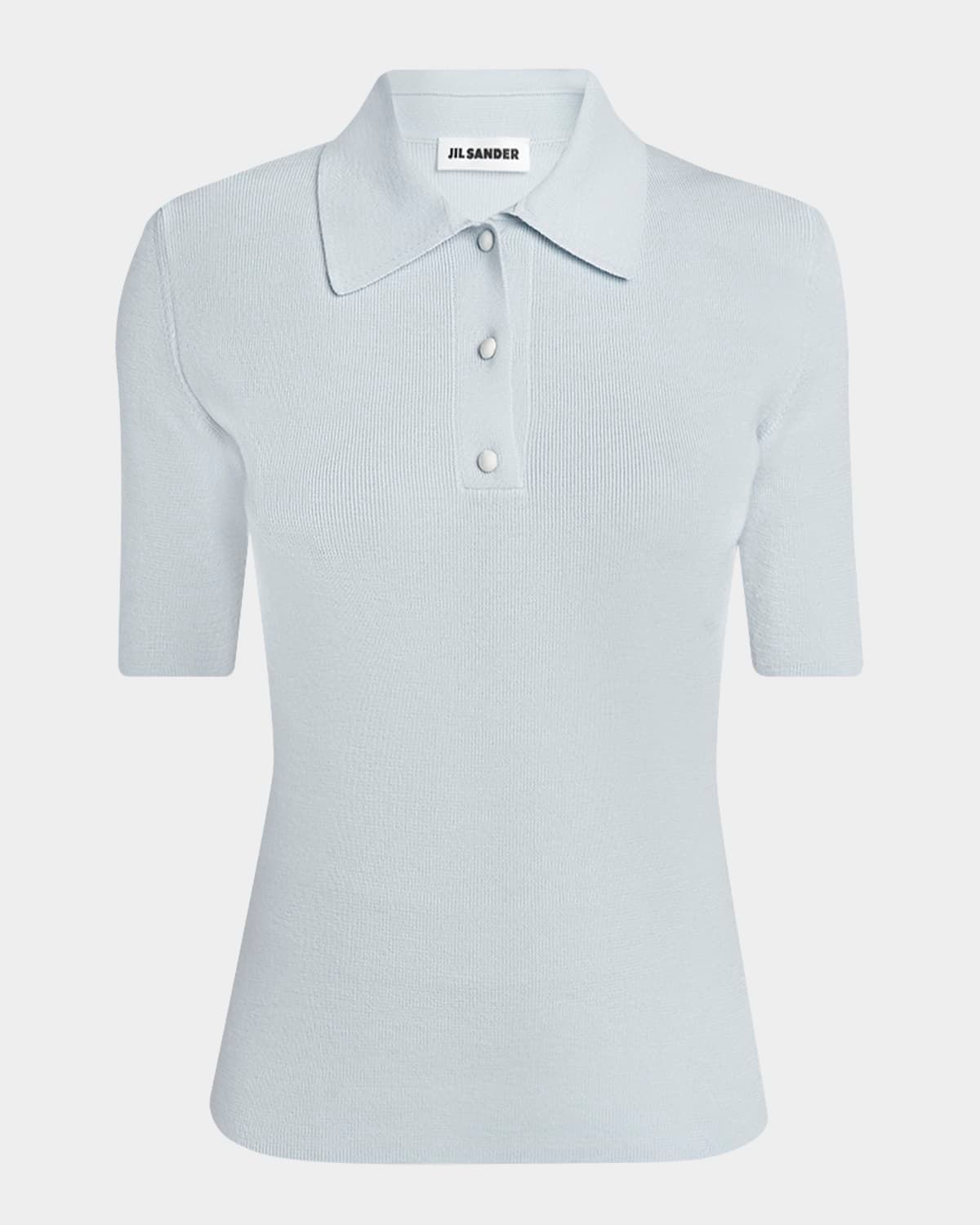 Short-Sleeve Wool Polo Sweater