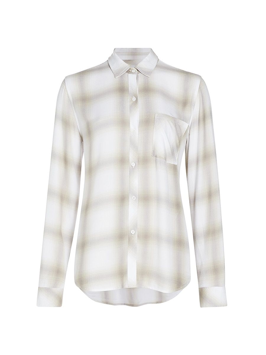 Women's Hunter Plaid Button-Up Shirt - Dove Pearl - Size Large