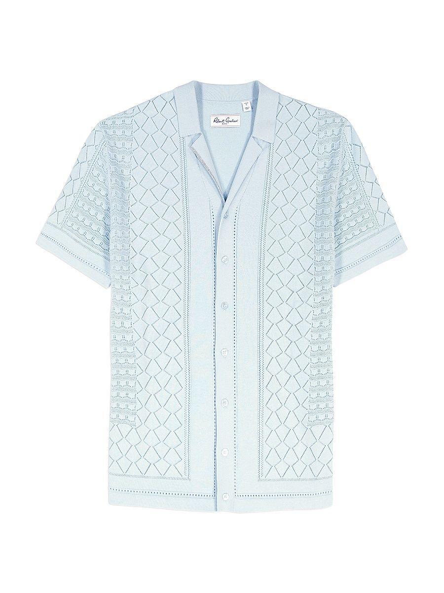 Men's Delmar Open-Weave Short-Sleeve Cotton Sweater - Light Blue - Size XXXL