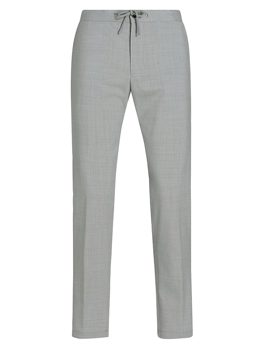 Men's Lanatel Wool-Blend Drawstring Pants - Light Grey - Size 38