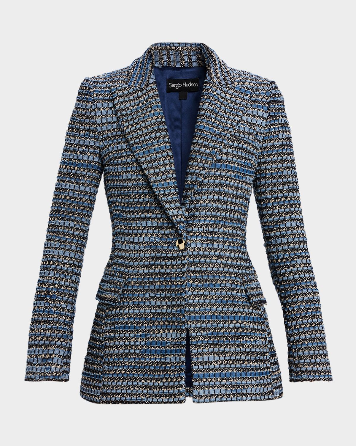 Single-Breasted Denim Jacquard Blazer Jacket