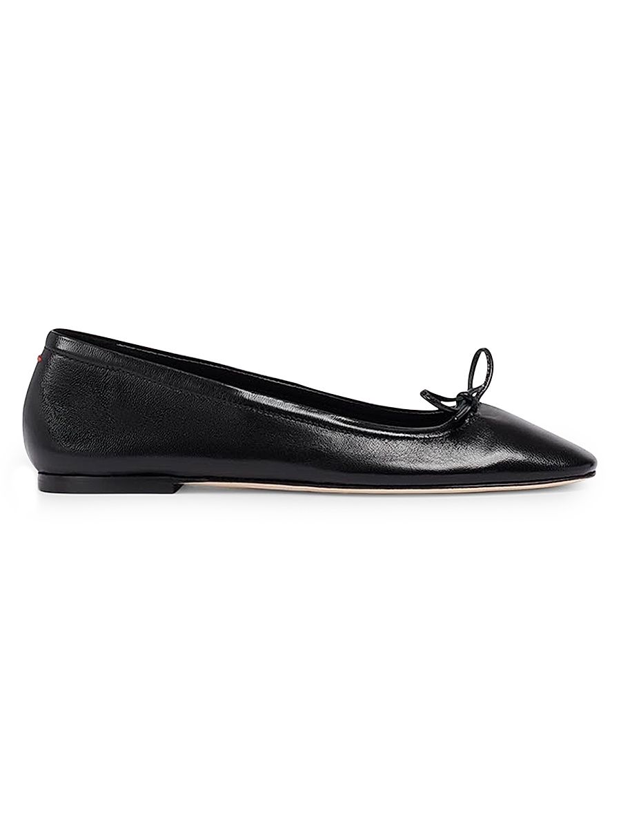 Women's Delfina Leather Bow Ballerina Flats - Black - Size 9