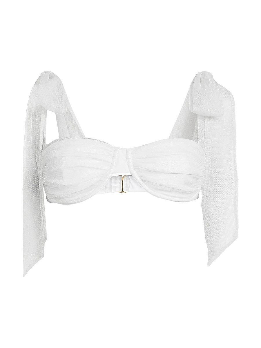 Women's Drea Metallic Shoulder-Tie Bikini Top - White - Size Large
