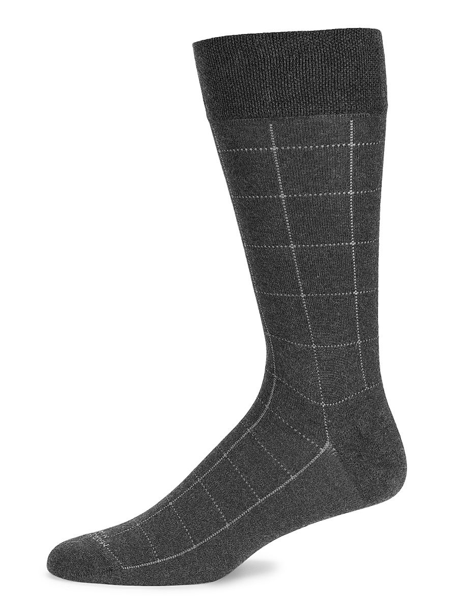 Men's Windowpane Check Modal Socks - Asphalt