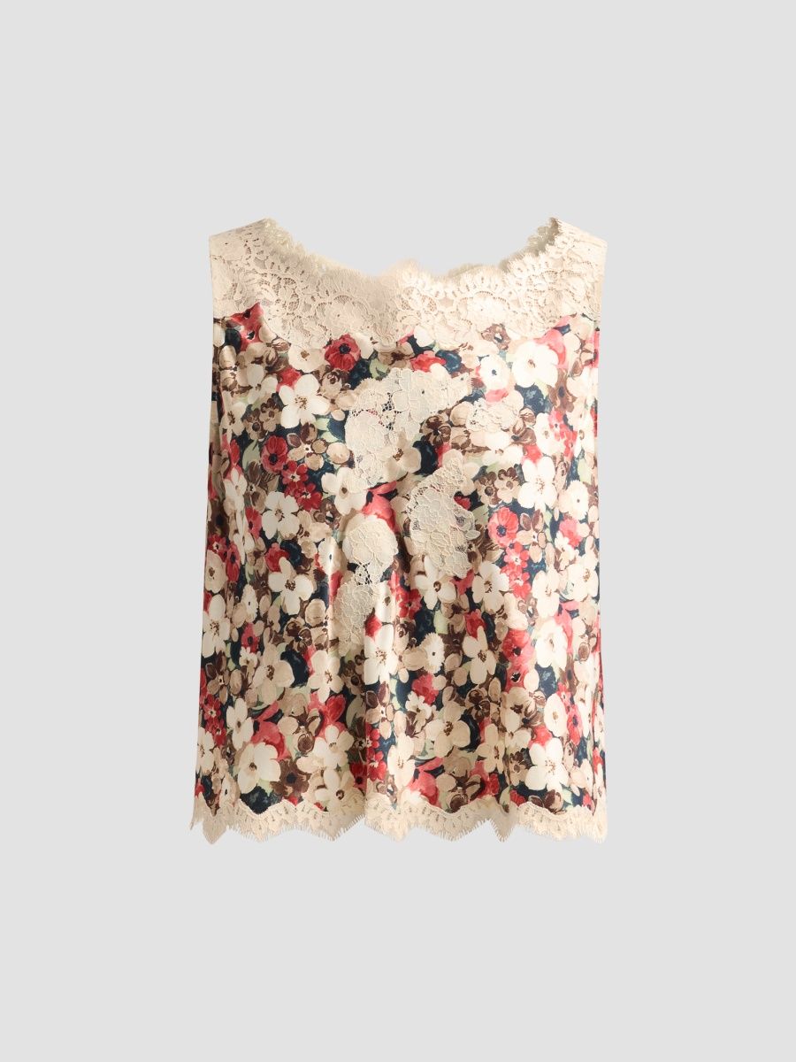 DÔEN Women's Valerina Printed Silk Lace-Trim Top - Wildflower Bramble - Size XXS