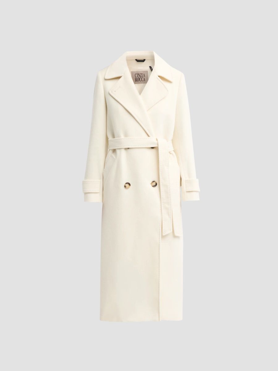 Cinzia Rocca Women's Virgin Wool Double-Breasted Longline Coat - Winter White - Size 14