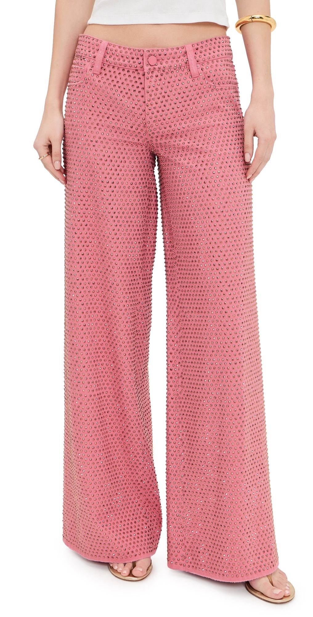 ALICE + OLIVIA Amazing Low Rise Embellished Baggy Jeans Deep Rose/Rose Gold 32