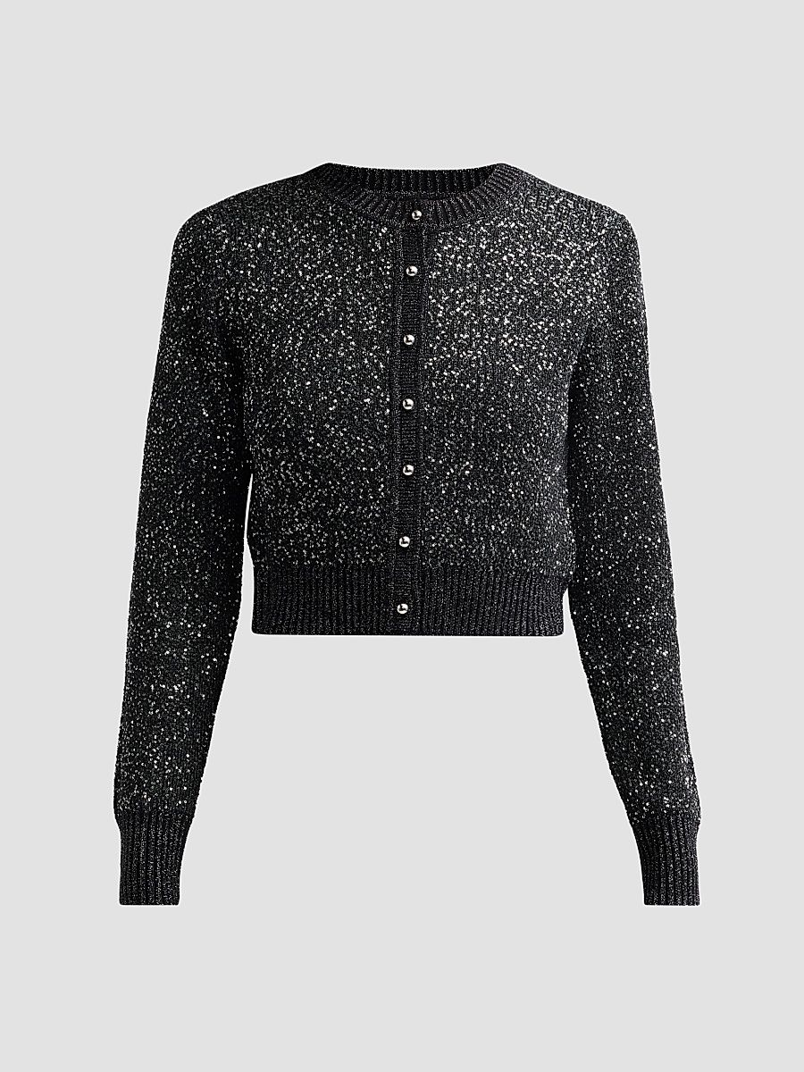 Women's Mollie Sequin Bouclé Cardigan - Oxblood - Size XL
