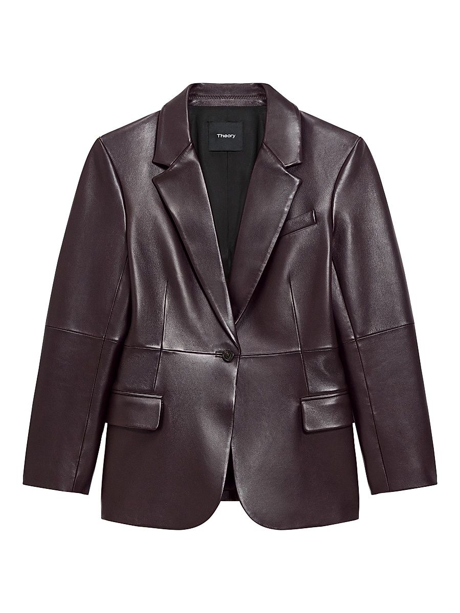 Women's Lynnia Leather Slim-Fit Blazer - Cacao - Size 8