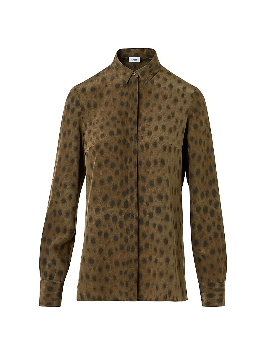 Women's Leopard Crêpe de Chine Blouse - Hazel Bark - Size 8