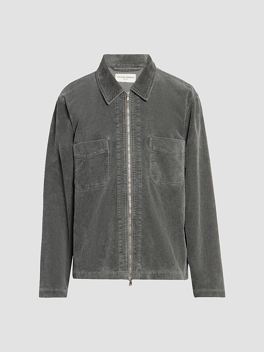 Men Byron Washed Cotton Corduroy Jacket - Dark Grey - Size XXL